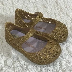 Size 6 Mini Melissa CA Ballet Mary Jane, Gold